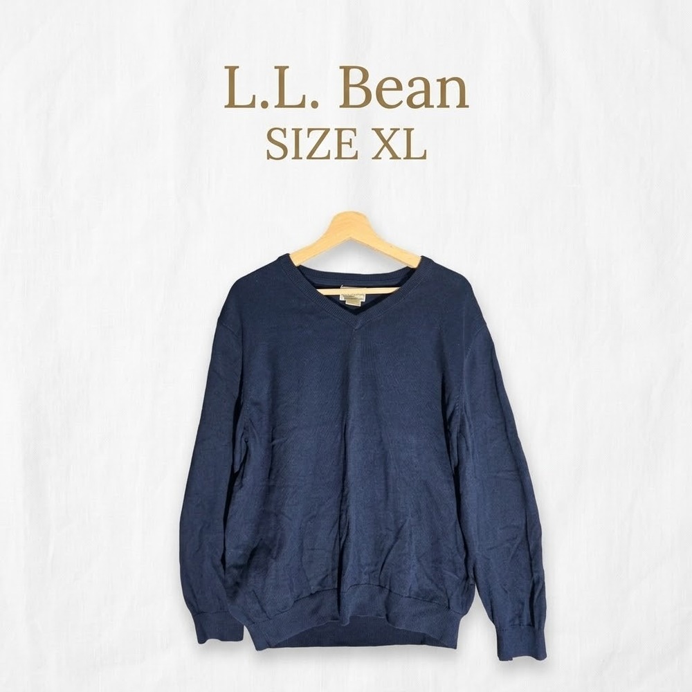 L.L. Bean V-Neck Cotton Cashmere Knit Sweater Mens XL Regular Navy Blue